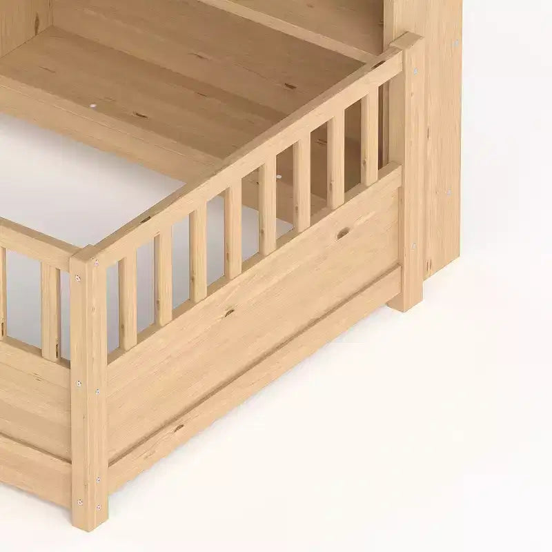 Lit au sol Montessori Bellemave en bois avec barrières de sécurité de style clôture de 21,4 pouces et 5 étagères de rangement, cadre de lit pour enfants pour chambre à coucher,