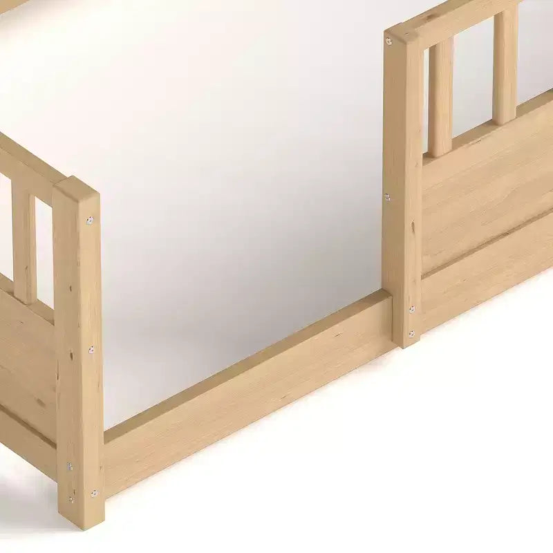 Lit au sol Montessori Bellemave en bois avec barrières de sécurité de style clôture de 21,4 pouces et 5 étagères de rangement, cadre de lit pour enfants pour chambre à coucher,