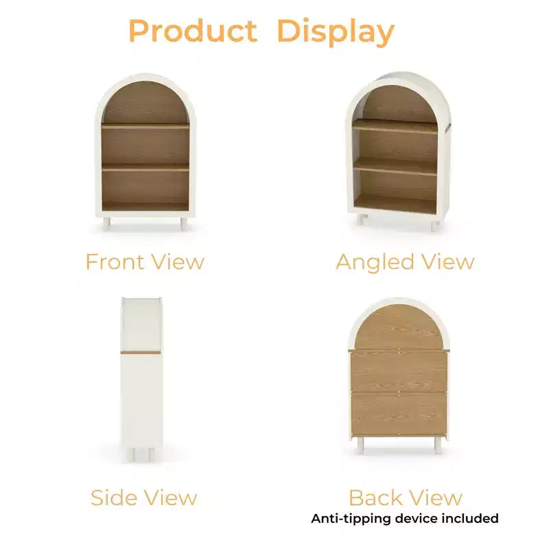 MAYEERTY Meuble de rangement arqué Étagère en bois avec 3 étagères Grain de bois pour salon chambre blanc