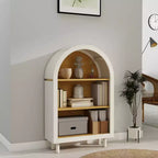 MAYEERTY Meuble de rangement arqué Étagère en bois avec 3 étagères Grain de bois pour salon chambre blanc