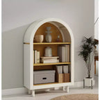 MAYEERTY Meuble de rangement arqué Étagère en bois avec 3 étagères Grain de bois pour salon chambre blanc