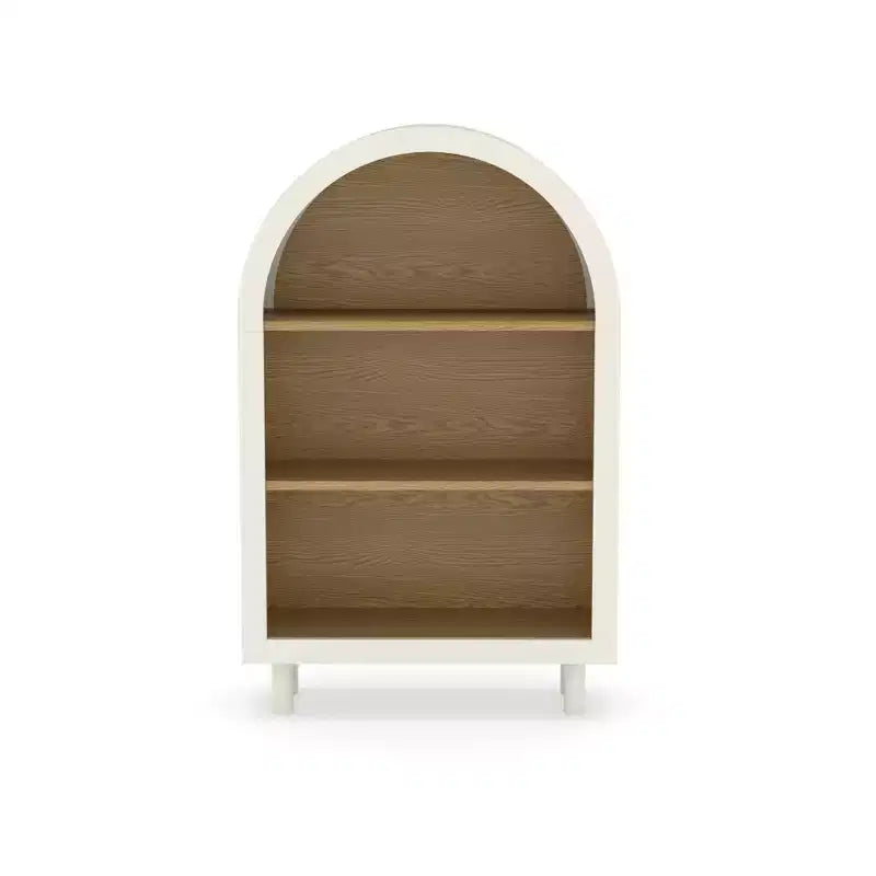 MAYEERTY Meuble de rangement arqué Étagère en bois avec 3 étagères Grain de bois pour salon chambre blanc