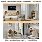 MAYEERTY Meuble de rangement arqué Étagère en bois avec 3 étagères Grain de bois pour salon chambre blanc