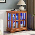 Vitrine d'exposition LED antique avec portes persiennes, étagères réglables et contrôle Bluetooth pour un design rétro