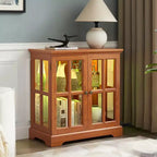 Vitrine d'exposition LED antique avec portes persiennes, étagères réglables et contrôle Bluetooth pour un design rétro