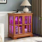Vitrine d'exposition LED antique avec portes persiennes, étagères réglables et contrôle Bluetooth pour un design rétro