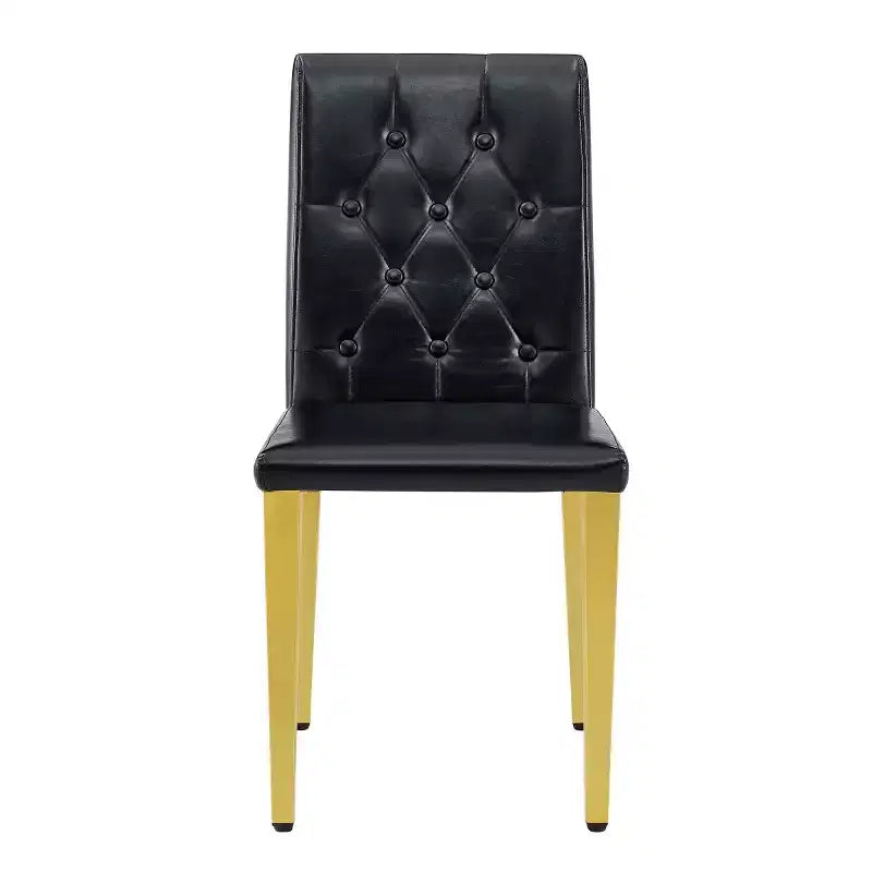 Lot de 2 chaises de salle à manger modernes rembourrées en PU avec pieds en métal doré, chaises luxueuses sans accoudoirs pour cuisine ou salle à manger-Panipeachy