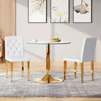 Lot de 2 chaises de salle à manger modernes rembourrées en PU avec pieds en métal doré, chaises luxueuses sans accoudoirs pour cuisine ou salle à manger-Panipeachy