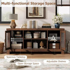 Meuble TV de style ferme pour téléviseur de 55 pouces, meuble de divertissement avec porte en acrylique et étagères réglables, buffet de rangement pour salon