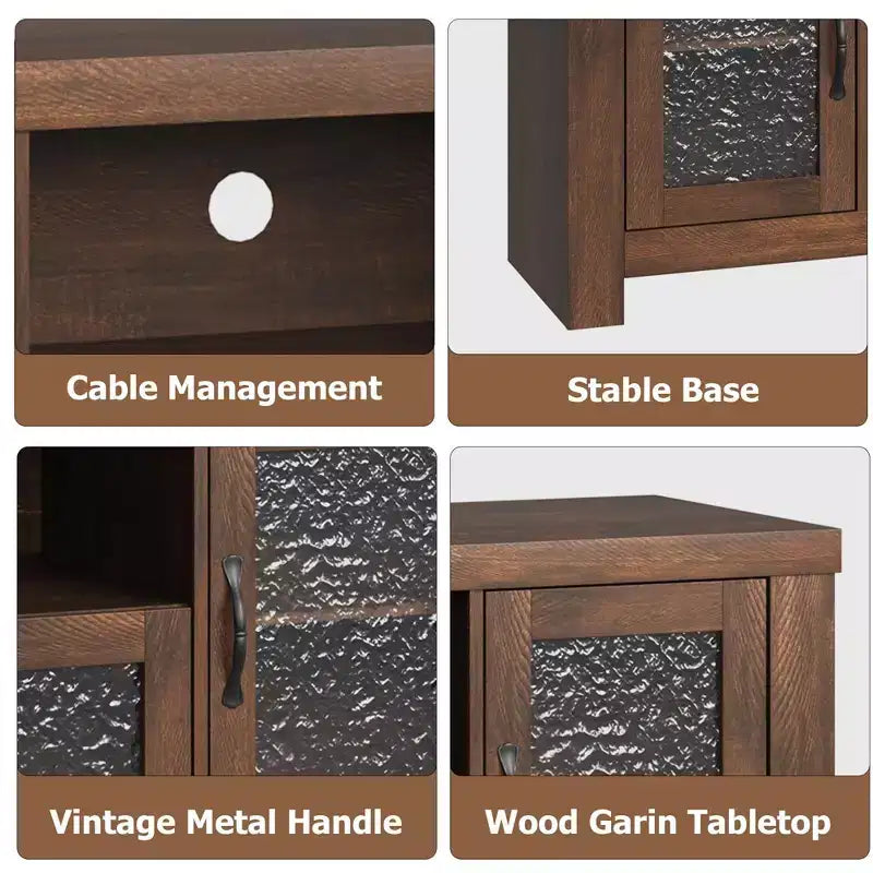 Meuble TV de style ferme pour téléviseur de 55 pouces, meuble de divertissement avec porte en acrylique et étagères réglables, buffet de rangement pour salon
