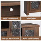 Meuble TV de style ferme pour téléviseur de 55 pouces, meuble de divertissement avec porte en acrylique et étagères réglables, buffet de rangement pour salon