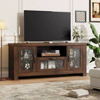 Meuble TV de style ferme pour téléviseur de 55 pouces, meuble de divertissement avec porte en acrylique et étagères réglables, buffet de rangement pour salon