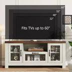 Meuble TV de style ferme pour téléviseur de 55 pouces, meuble de divertissement avec porte en acrylique et étagères réglables, buffet de rangement pour salon