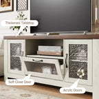 Meuble TV de style ferme pour téléviseur de 55 pouces, meuble de divertissement avec porte en acrylique et étagères réglables, buffet de rangement pour salon