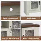 Meuble TV de style ferme pour téléviseur de 55 pouces, meuble de divertissement avec porte en acrylique et étagères réglables, buffet de rangement pour salon