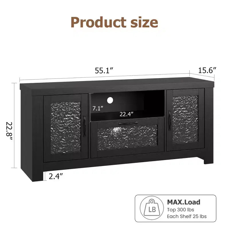 Meuble TV de style ferme pour téléviseur de 55 pouces, meuble de divertissement avec porte en acrylique et étagères réglables, buffet de rangement pour salon