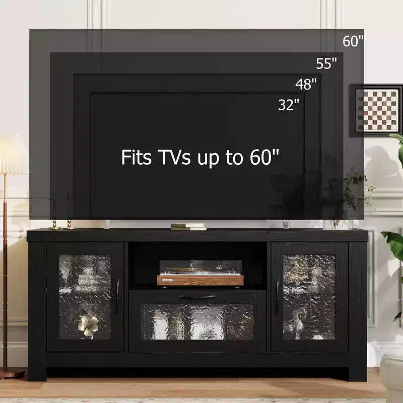 Meuble TV de style ferme pour téléviseur de 55 pouces, meuble de divertissement avec porte en acrylique et étagères réglables, buffet de rangement pour salon