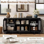 Meuble TV de style ferme pour téléviseur de 55 pouces, meuble de divertissement avec porte en acrylique et étagères réglables, buffet de rangement pour salon