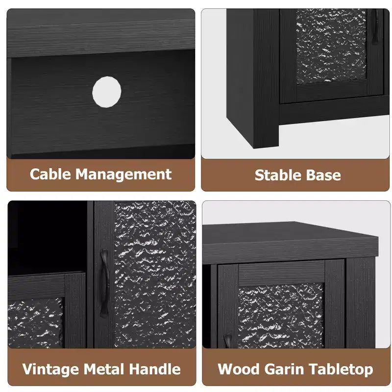 Meuble TV de style ferme pour téléviseur de 55 pouces, meuble de divertissement avec porte en acrylique et étagères réglables, buffet de rangement pour salon