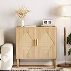 2PCS Dining Sideboard with Storage, Rattan Decorative Double Door Storage Cabinets, Sideboards and Decorative Cabins for Living Room, Dining Room