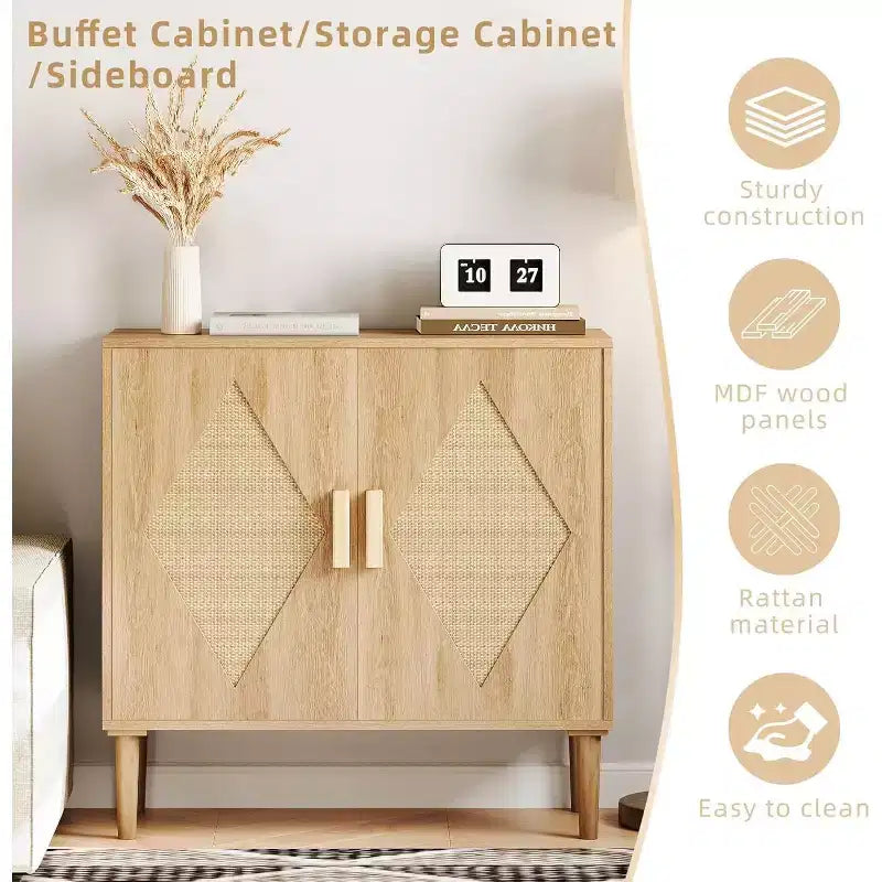 2 buffets de salle à manger avec rangement, armoires de rangement décoratives à double porte en rotin, buffets et armoires décoratives pour salon, salle à manger