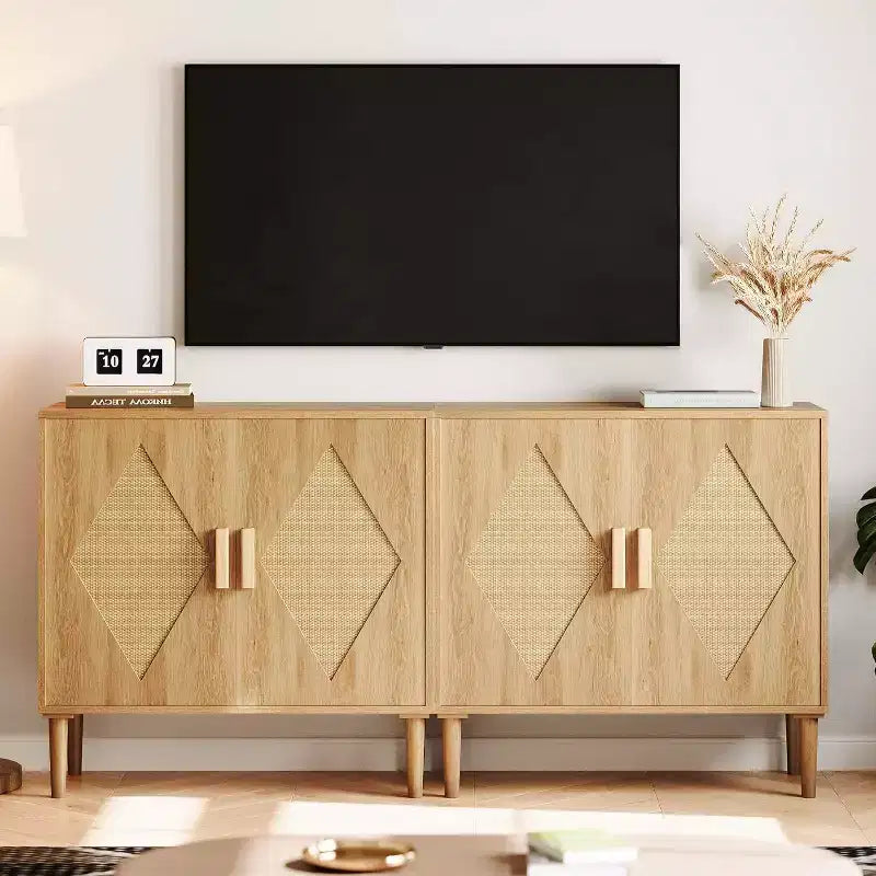 2 buffets de salle à manger avec rangement, armoires de rangement décoratives à double porte en rotin, buffets et armoires décoratives pour salon, salle à manger