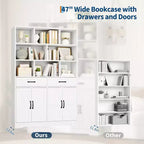 Bibliothèque haute de 71 po avec 2 tiroirs, étagère à livres en bois à 5 niveaux avec tablettes réglables, étagères de présentation ouvertes sur pied pour salon