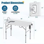 Table de nettoyage de poisson pliante avec évier et raccord de tuyau, table d'évier portable de 50 pour le camping en plein air, la pêche, la chasse, le camping-car, le jardin