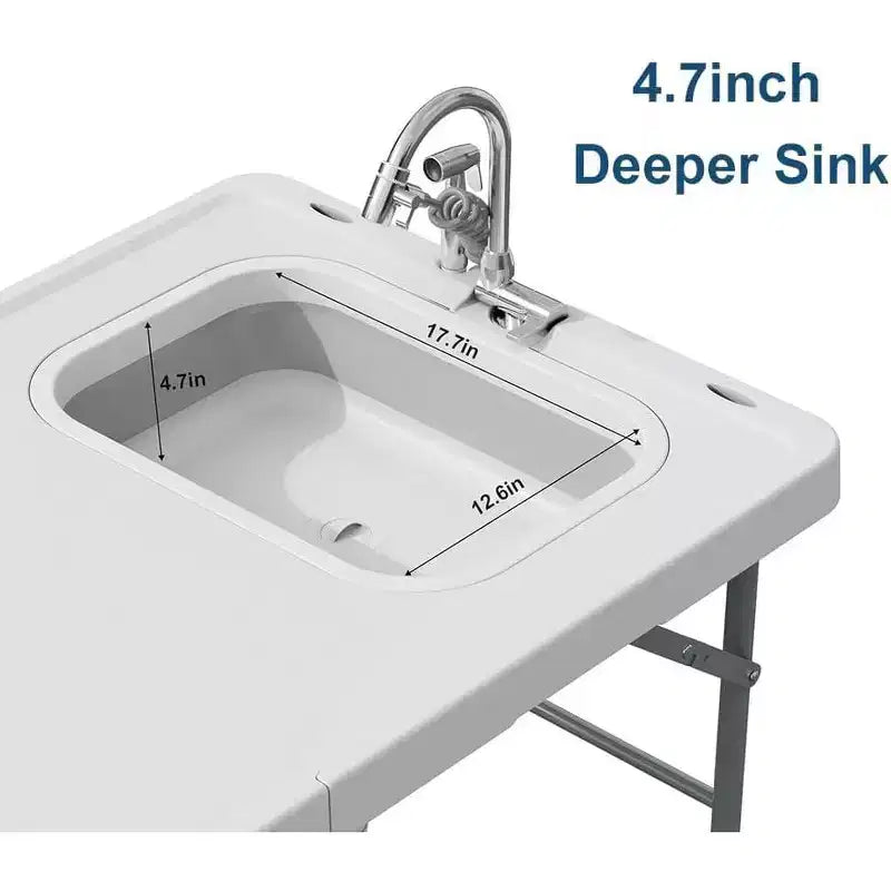 Table de nettoyage de poisson pliante avec évier et raccord de tuyau, table d'évier portable de 50 pour le camping en plein air, la pêche, la chasse, le camping-car, le jardin