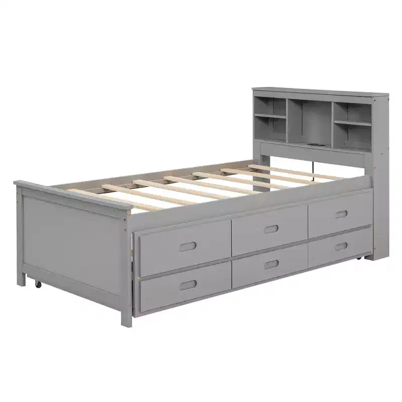 Lit plateforme GDF Studio Banks avec tête de lit de rangement, USB, lit gigogne double et 3 tiroirs