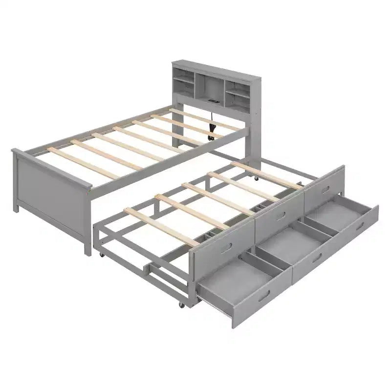 Lit plateforme GDF Studio Banks avec tête de lit de rangement, USB, lit gigogne double et 3 tiroirs