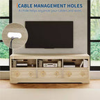 Meuble TV moderne du milieu du siècle de 70 pouces pour téléviseur de 85 pouces - Tiroir sculpté Poignées en cristal Gestion des câbles Capacité de 220 lb Centre média en bois MDF
