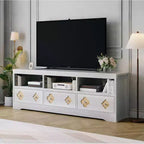 Meuble TV moderne du milieu du siècle de 70 pouces pour téléviseur de 85 pouces - Tiroir sculpté Poignées en cristal Gestion des câbles Capacité de 220 lb Centre média en bois MDF