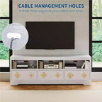 Meuble TV moderne du milieu du siècle de 70 pouces pour téléviseur de 85 pouces - Tiroir sculpté Poignées en cristal Gestion des câbles Capacité de 220 lb Centre média en bois MDF