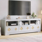 Meuble TV moderne du milieu du siècle de 70 pouces pour téléviseur de 85 pouces - Tiroir sculpté Poignées en cristal Gestion des câbles Capacité de 220 lb Centre média en bois MDF