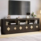 Meuble TV moderne du milieu du siècle de 70 pouces pour téléviseur de 85 pouces - Tiroir sculpté Poignées en cristal Gestion des câbles Capacité de 220 lb Centre média en bois MDF