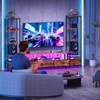 Meuble TV de salon, Meuble TV LED avec étagères, Meuble TV de style ferme pour téléviseurs de 65 pouces, Meuble TV de salon