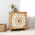 MAYEERTY Meuble d'appoint rustique en bois avec portes sculptées florales, buffet de rangement à 2 portes pour le salon
