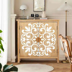 MAYEERTY Meuble d'appoint rustique en bois avec portes sculptées florales, buffet de rangement à 2 portes pour le salon