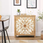 MAYEERTY Meuble d'appoint rustique en bois avec portes sculptées florales, buffet de rangement à 2 portes pour le salon
