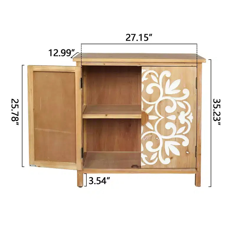 MAYEERTY Meuble d'appoint rustique en bois avec portes sculptées florales, buffet de rangement à 2 portes pour le salon