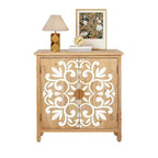 MAYEERTY Meuble d'appoint rustique en bois avec portes sculptées florales, buffet de rangement à 2 portes pour le salon
