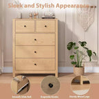 Commode à 5 tiroirs en bois avec finition naturelle, meuble de rangement moderne pour chambre à coucher, chambre d'enfant et couloir