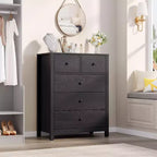 Commode à 5 tiroirs en bois avec finition naturelle, meuble de rangement moderne pour chambre à coucher, chambre d'enfant et couloir