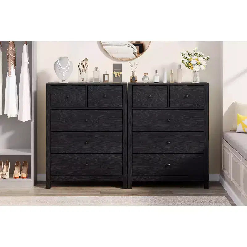 Commode à 5 tiroirs en bois avec finition naturelle, meuble de rangement moderne pour chambre à coucher, chambre d'enfant et couloir