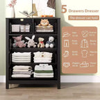 Commode à 5 tiroirs en bois avec finition naturelle, meuble de rangement moderne pour chambre à coucher, chambre d'enfant et couloir