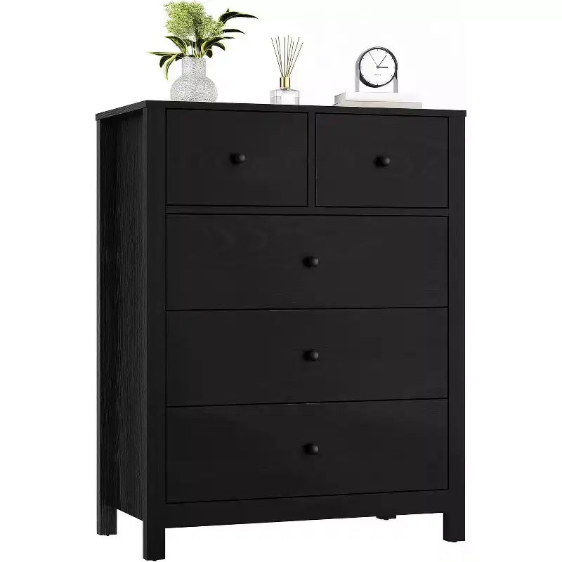 5-Drawer Wood Dresser with Natural Finish, Modern Storage Chest for Bedroom, Nursery, and Hallway
