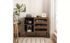 JVNOXK Meuble de rangement décoratif avec 3 tiroirs et portes, meuble de rangement en bois avec étagères, adapté aux salons, bois naturel