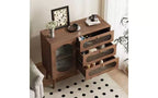 JVNOXK Meuble de rangement décoratif avec 3 tiroirs et portes, meuble de rangement en bois avec étagères, adapté aux salons, bois naturel
