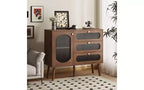 JVNOXK Meuble de rangement décoratif avec 3 tiroirs et portes, meuble de rangement en bois avec étagères, adapté aux salons, bois naturel